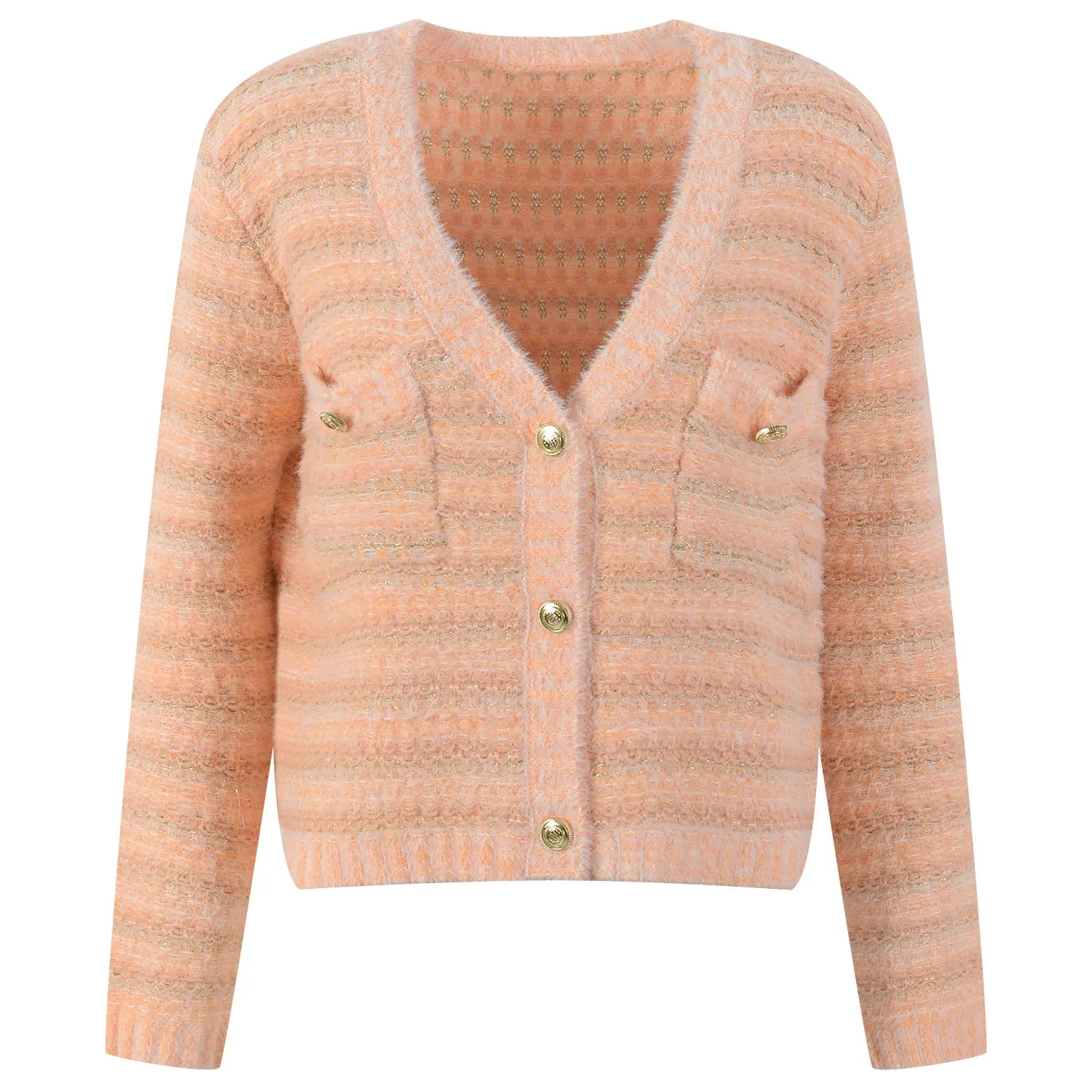 Pre Order:  Wool Blend V-Neck Long Sleeved Short Knitted Cardigan
